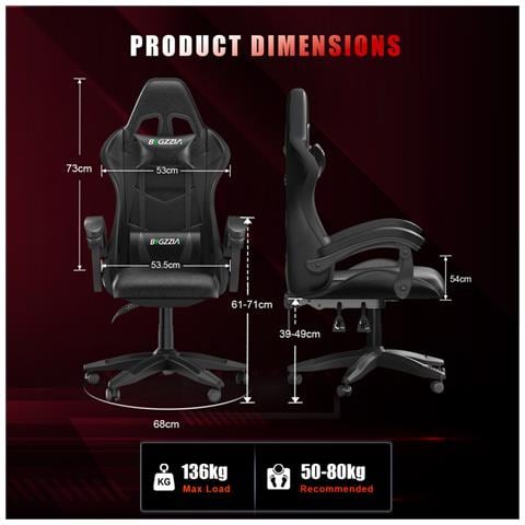 Sedia Gaming Con Led -  Schienale Reclinabile - Sedie Da Gamer Nero - Foto 5