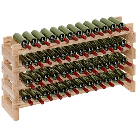Portabottiglie in Legno di Pino, Cantinetta Vini con 4 Ripiani per 48 Bottiglie, 114x28x56.5 cm, Colore Legno - Foto 1
