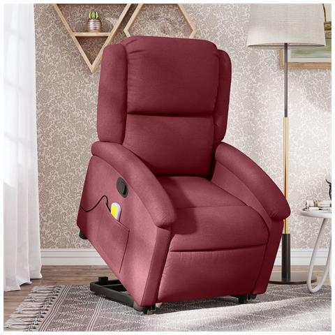 Poltrona Alzapersona Massaggio Reclinabile Rosso Vino Tessuto - Foto 1