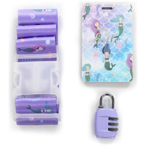 Kit Di Sicurezza Per Bagagli: Cintura Per Bagagli, Lucchetto E Etichetta Per Bagagli. Design Sirene. - Foto 1