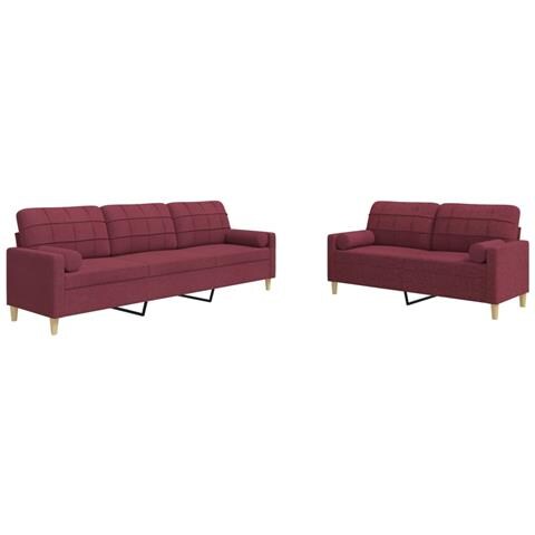 Set Di Divani 2 Pz Con Cuscini Decorativi Rosso Vino In Tessuto - Foto 2