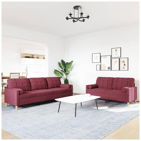 Set Di Divani 2 Pz Con Cuscini Decorativi Rosso Vino In Tessuto - Foto 3
