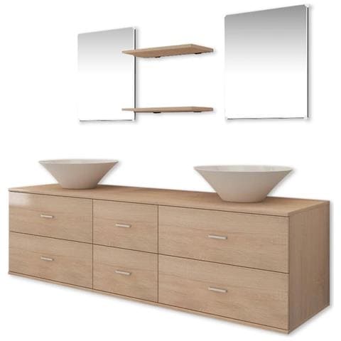 Set Mobili Da Bagno Con Lavabo 7 Pz Beige - Foto 1