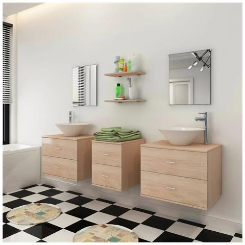 Set Mobili Da Bagno Con Lavabo 7 Pz Beige - Foto 2