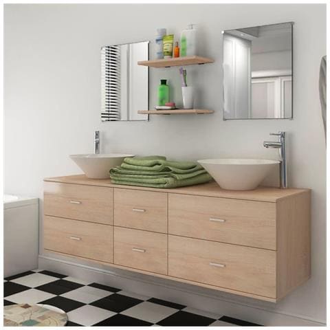 Set Mobili Da Bagno Con Lavabo 7 Pz Beige - Foto 8