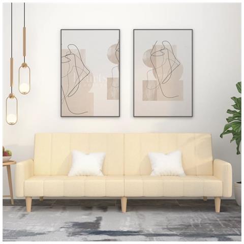 Divano Letto a 2 Posti Crema in Tessuto - Foto 2