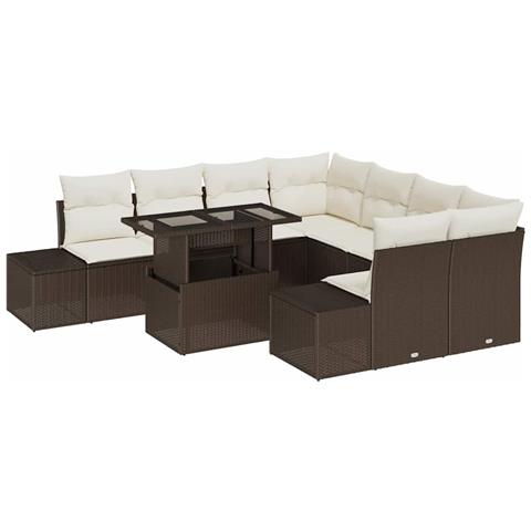 Set di divani da giardino 9 pezzi con cuscini marrone in polyrattan - Foto 1