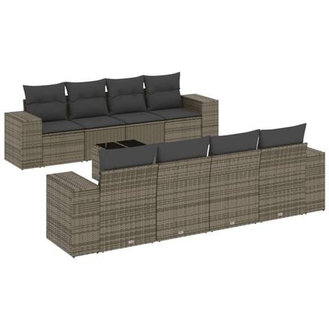 Set Divano da Giardino 9 pz con Cuscini Grigio in Polyrattan - Foto 1