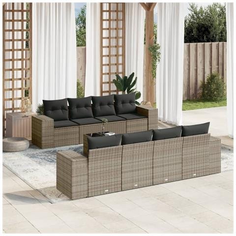 Set Divano da Giardino 9 pz con Cuscini Grigio in Polyrattan - Foto 2