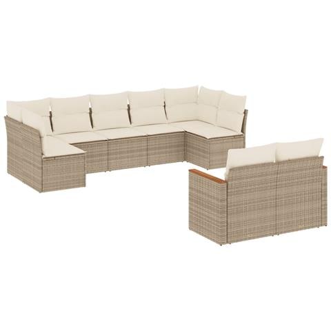 Set Divano da Giardino 9 pz con Cuscini Beige in Polyrattan - Foto 1