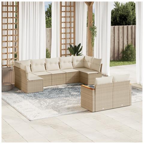 Set Divano da Giardino 9 pz con Cuscini Beige in Polyrattan - Foto 2