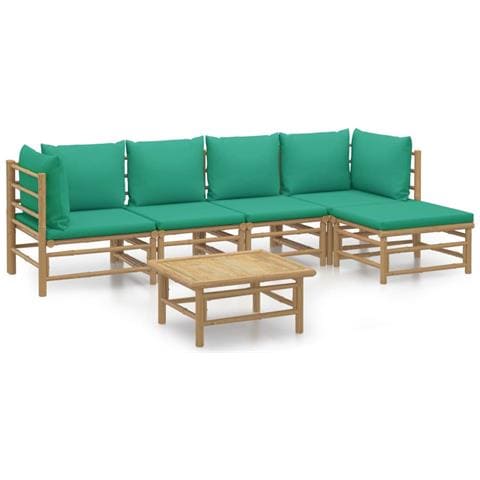 Set Salotto da Giardino 6pz con Cuscini Verdi Bambù - Foto 1
