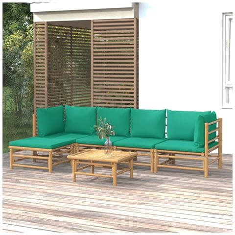 Set Salotto da Giardino 6pz con Cuscini Verdi Bambù - Foto 2