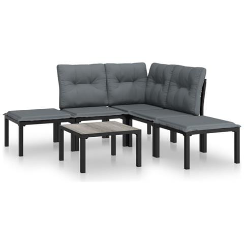 Set Salotto da Giardino 6 pz in Polyrattan Nero e Grigio - Foto 1