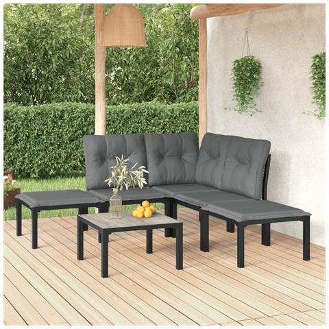 Set Salotto da Giardino 6 pz in Polyrattan Nero e Grigio - Foto 2