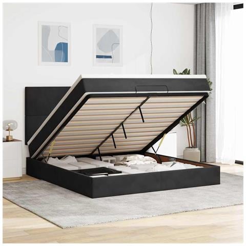 Struttura Letto Pouf con Materassi Nero 180x200 cm in Velluto - Foto 2