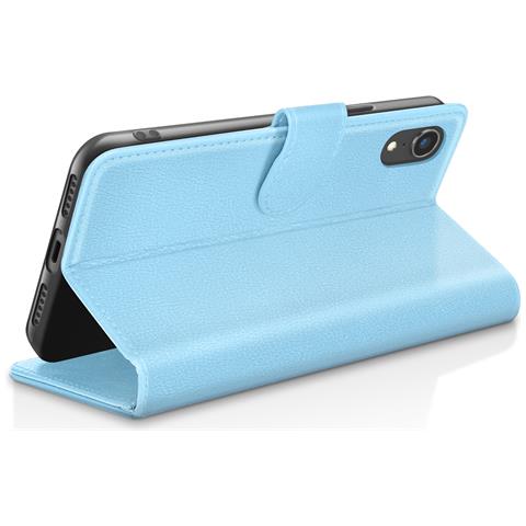 Custodia A Portafoglio Per Iphone Xr Con Funzione Supporto E Linguetta Magnetica, Azzurro - Foto 2
