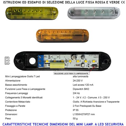 Lampeggiatore Mini Giallo 7 Led Luce Fissa O Lampeggiante Montaggio A Palo O Parete Monitore Su Automatismi Pericolo M - Foto 3