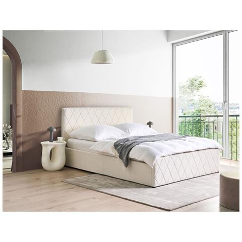 Letto Contenitore Bouclé Rochefort 160 X 200 Cm Bianco Sporco - Foto 1
