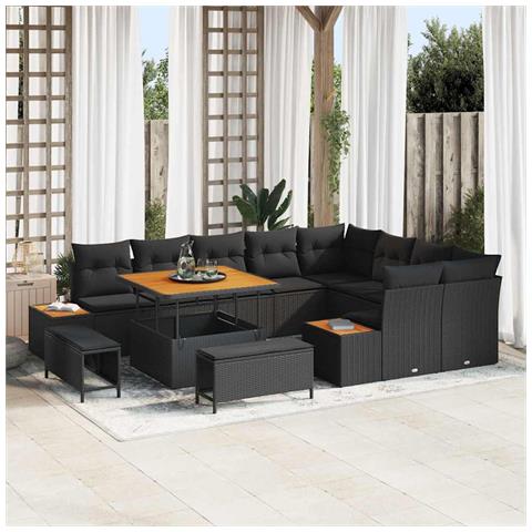 Set Divano da Giardino con cuscino 12 pcs Nero Poly Rattan - Foto 2