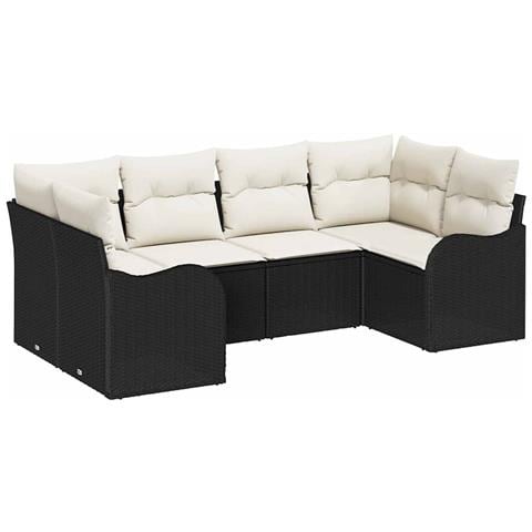 Set Divano da Giardino 6 pcs Nero e bianco Poly Rattan - Foto 1