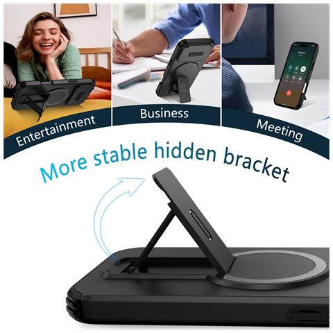 Custodia Magnetica 2-in-1 Con Supporto E Protezione Antiurto Compatibile Con Iphone 17 Air Black - Foto 7