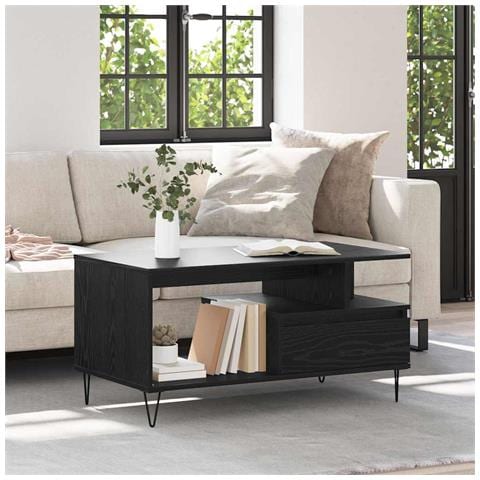 Tavolino da salotto con cassetto Rovere Nero 90 x 49 x 45 cm - Foto 2