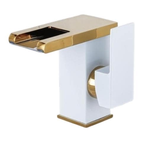 Rubinetto per lavabo da bagno, Blackswan, tipo M243, modello corto bianco /oro con bocca a cascata e LED, misura 12,5 cm - Foto 1