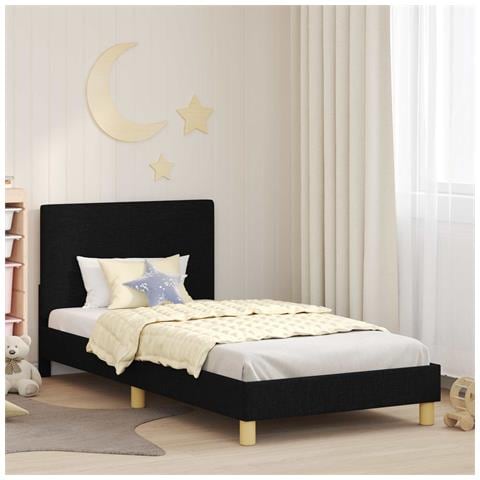 Struttura letto bambini con testata Nero 90 x 200 cm Tessuto - Foto 2