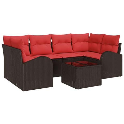 Set Divano da Giardino 7 pcs Beige e Rosso polyrattan - Foto 1