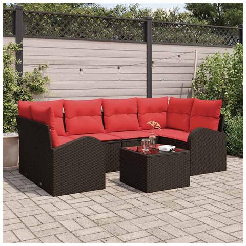Set Divano da Giardino 7 pcs Beige e Rosso polyrattan - Foto 2