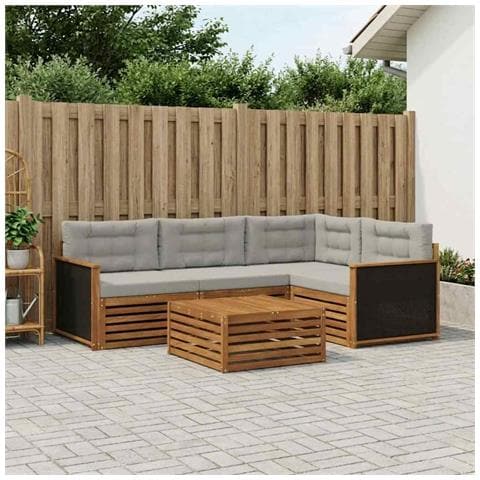 Set di divani da esterno 5 pcs Naturale e Grigio Chiaro - Foto 2