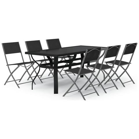 Set Da Pranzo Per Giardino 7 Pz Grigio E Nero - Foto 1