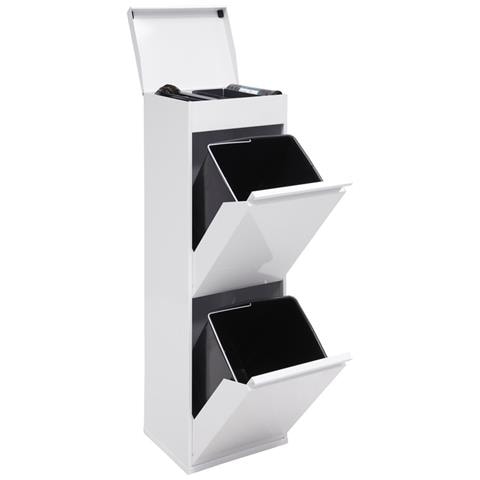 Top Cr221-b Pattumiera Per Raccolta Differenziata Con Ripiano Superiore Multiuso, 2 Secchi, Mobile D'acciaio Per Differenziata, 2 X 17 L (34 L), Bianco - Foto 1