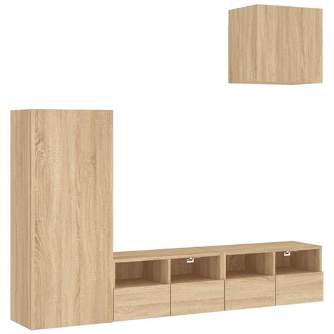 Mobili Tv A Muro 4pz Rovere Sonoma In Legno Multistrato - Foto 2