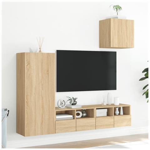 Mobili Tv A Muro 4pz Rovere Sonoma In Legno Multistrato - Foto 3