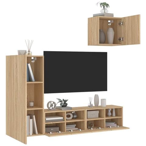 Mobili Tv A Muro 4pz Rovere Sonoma In Legno Multistrato - Foto 1