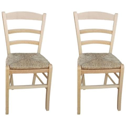 Set 2 Sedie Legno Massello Tinta Naturale Paglia 42x40x87 - Foto 1