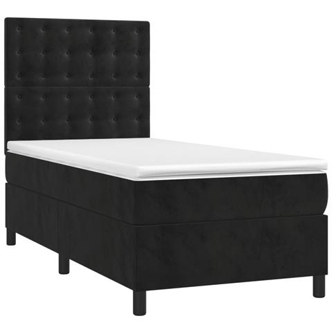 Letto A Molle Con Materasso E Led Nero 90x200 Cm In Velluto - Foto 2