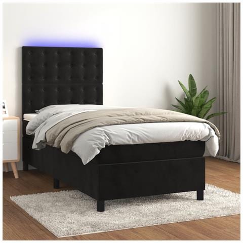 Letto A Molle Con Materasso E Led Nero 90x200 Cm In Velluto - Foto 8