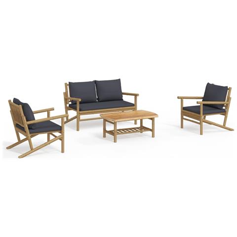 Set Salotto da Giardino 4pz con Cuscini Grigio Scuro Bambù - Foto 1