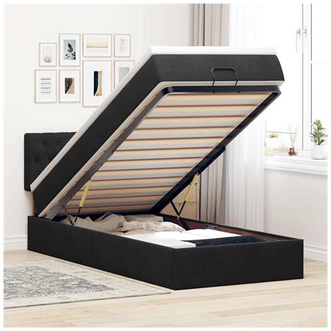 Struttura Letto Pouf Con Materasso Nero 90x200 Cm In Velluto - Foto 1