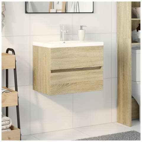 Set Mobili Da Bagno 2 Pz In Ceramica E Legno Multistrato - Foto 1