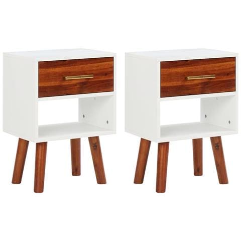 Comodini In Legno Massello Di Acacia 2 Pz 40x30x57 Cm - Foto 2