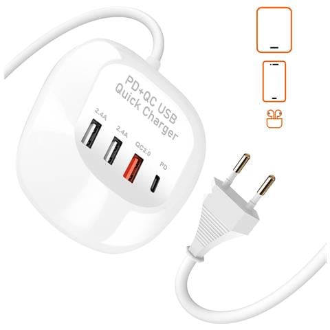 Stazione Ricarica 3 Usb + Usb-c Compatta, Bianco - Foto 2