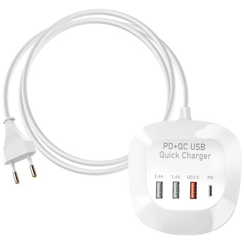 Stazione Ricarica 3 Usb + Usb-c Compatta, Bianco - Foto 1
