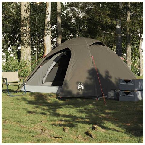 Tenda da Campeggio a Cupola per 4 Persone Marrone Impermeabile - Foto 2