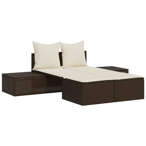 Lettino Prendisole con Cuscini Marrone in Polyrattan - Foto 1