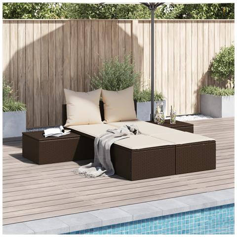 Lettino Prendisole con Cuscini Marrone in Polyrattan - Foto 2