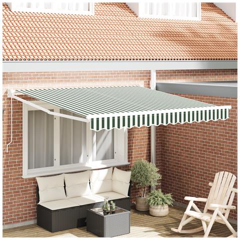 Tenda Retrattile Manuale  Verde e Bianca 300x250 cm, Tessuto di ricambio per tenda  per telaio 3x2.5 m Verde e Bianco - Foto 2